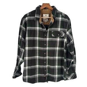 Legendary Whitetails Buck Camp Plaid Flannel Shirt Mens Large Green White